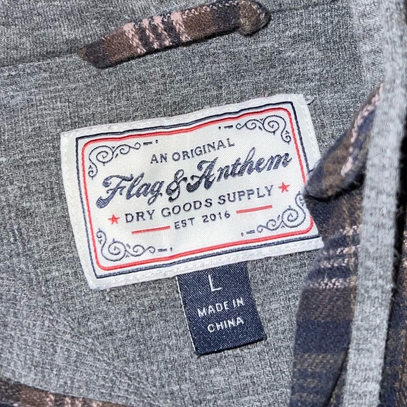 Flag & Anthem Brown Gray Plaid Flannel Thermal Lined Button Up Jacket Size L - Picture 11 of 12